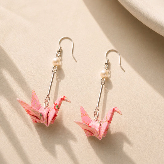 Origami Crane Earrings – Pink