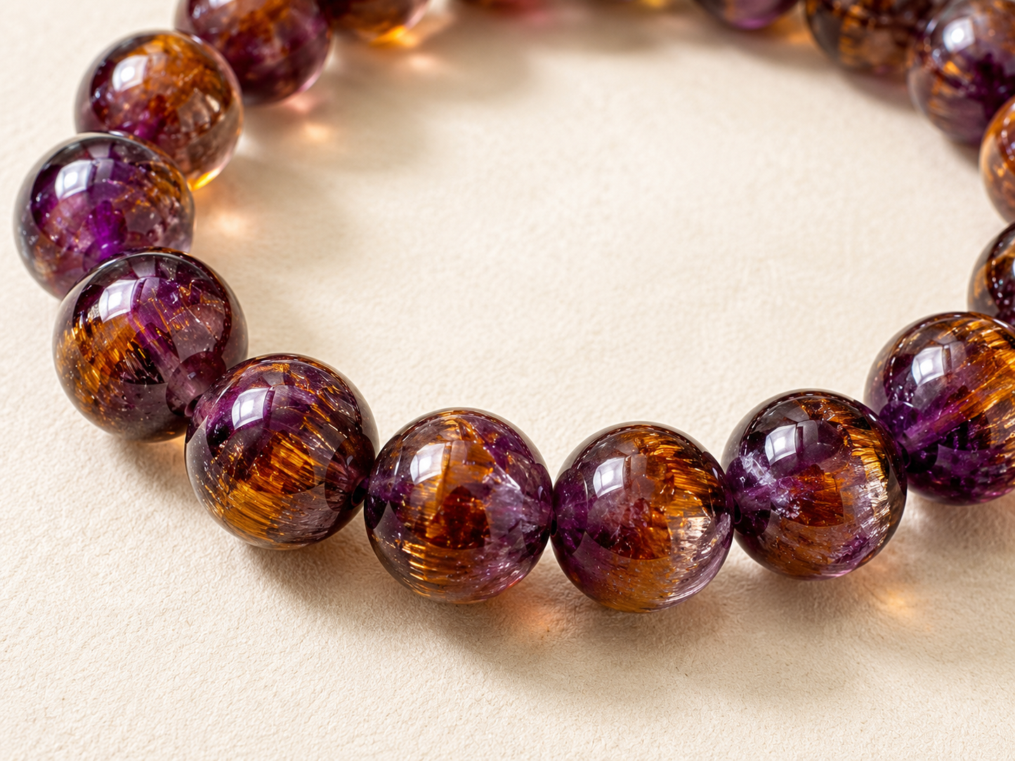Natural Purple-Gold Rutilated Quartz Bracelet (Ref: P001)