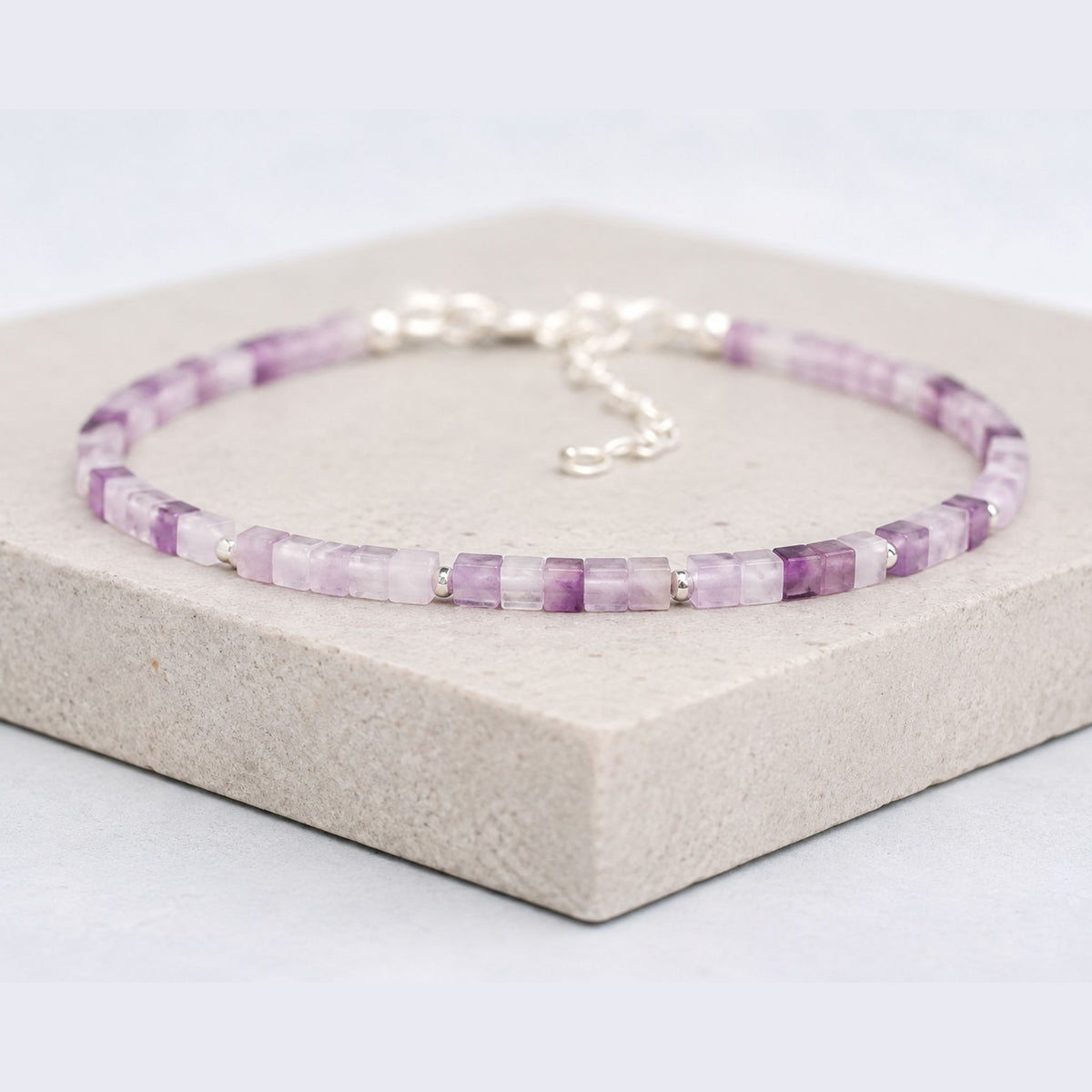 Midnight Black Agate Gemstone Cube Bracelet