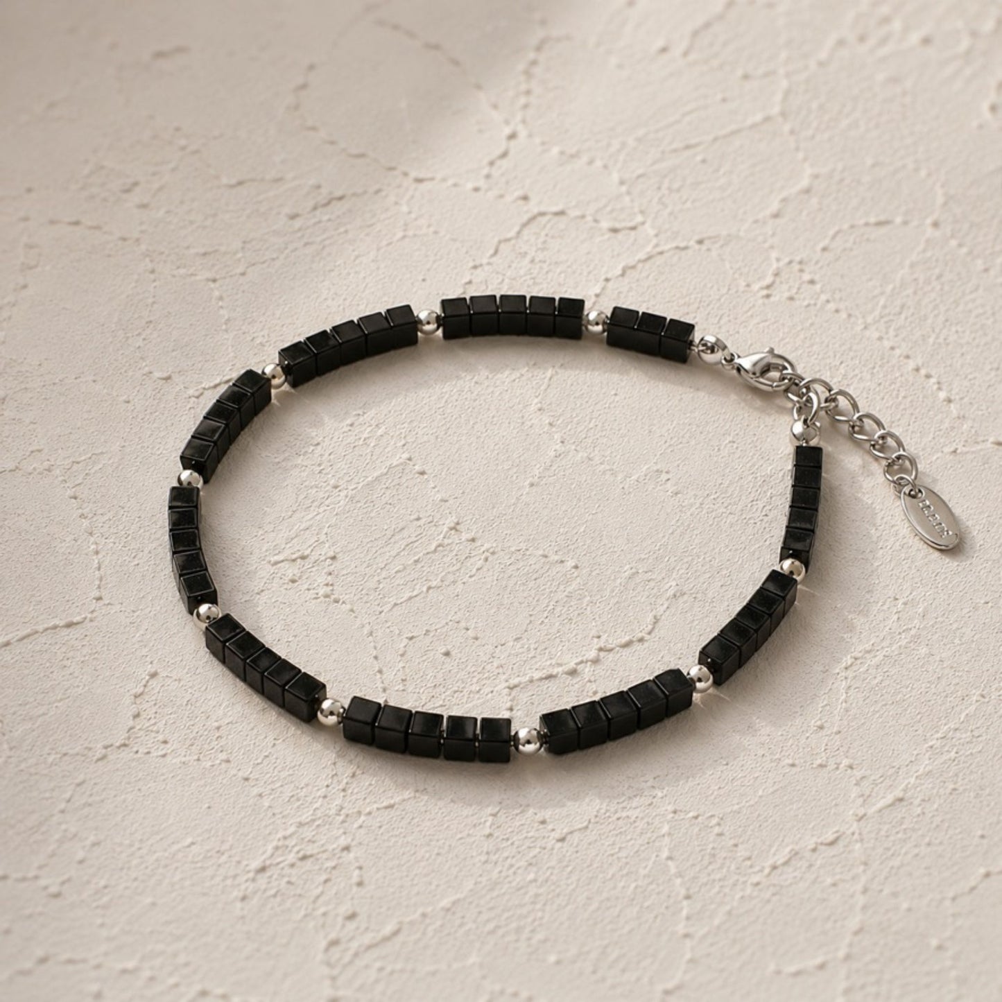 Midnight Black Agate Gemstone Cube Bracelet