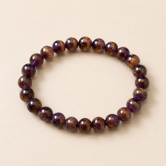 Natural Purple-Gold Rutilated Quartz Bracelet (Ref: P001)