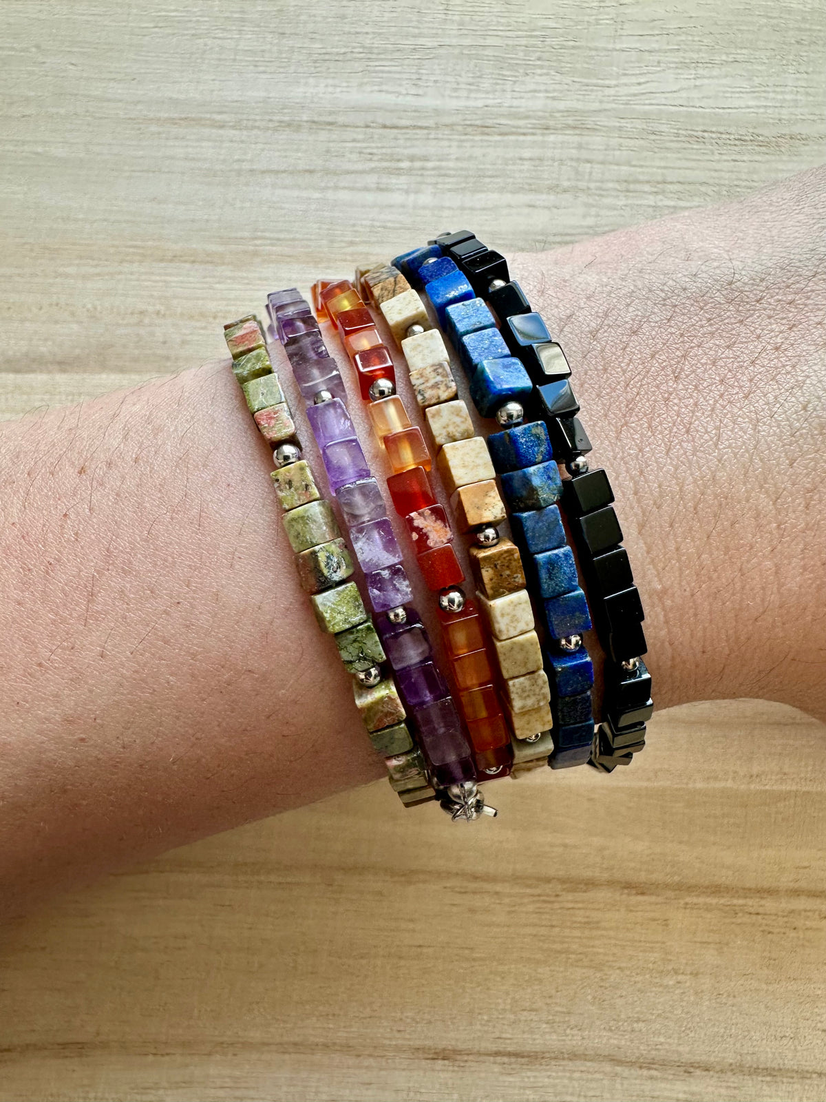 Lavender Purple Amethyst Gemstone Cube Bracelet