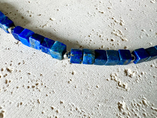 Royal Blue Lapis Lazuli Gemstone Cube Bracelet