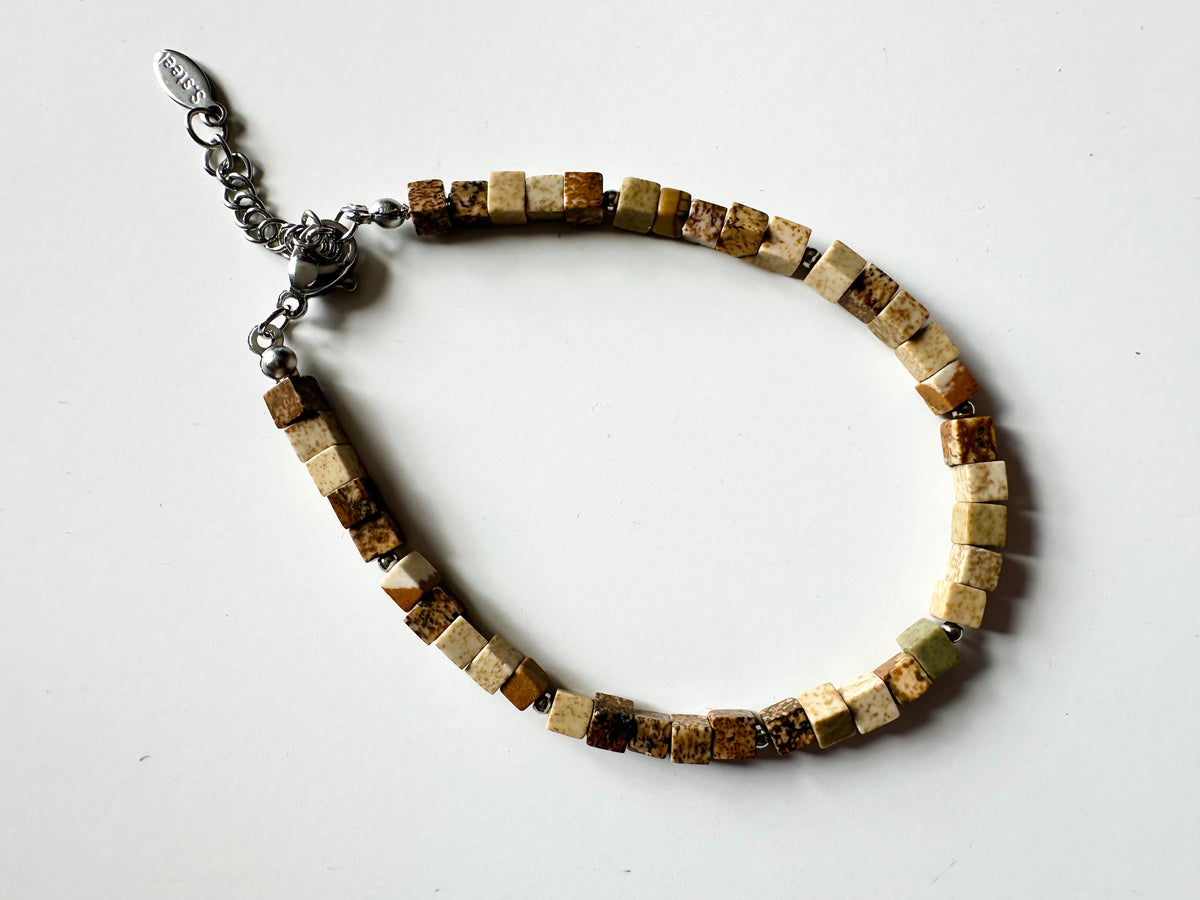 Earth Tone Picture Jasper Gemstone Cube Bracelet