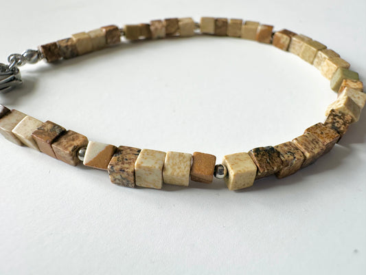 Earth Tone Picture Jasper Gemstone Cube Bracelet