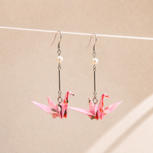 Origami Crane Earrings – Pink