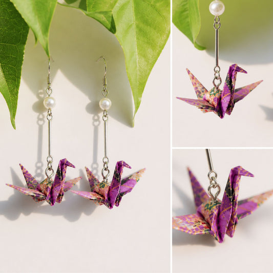 Origami Crane Earrings – Purple