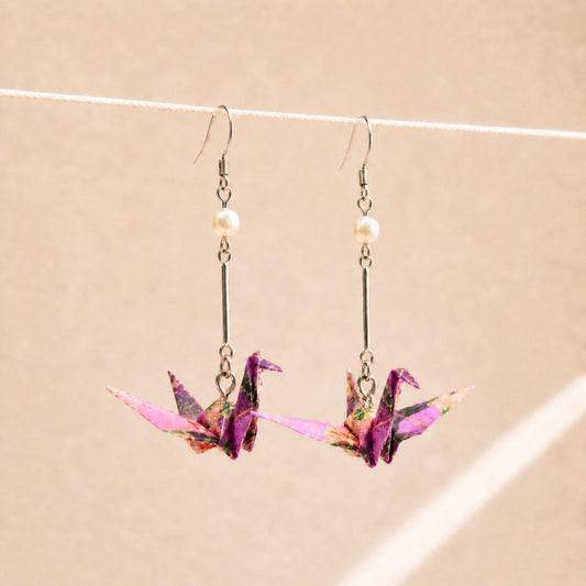 Origami Crane Earrings – Purple